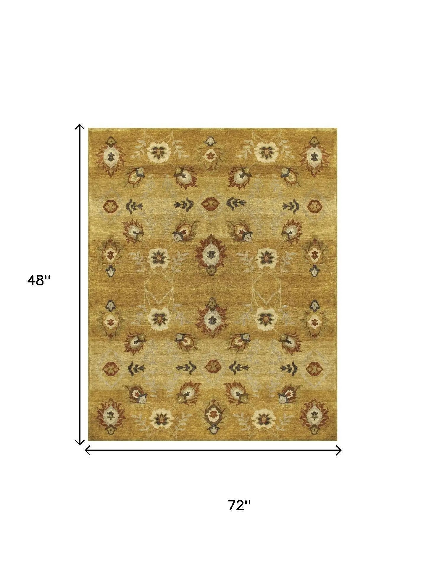 4' X 6' Gold Tan And Red Wool Floral Hand Knotted Area Rug Homeroots Home Decor