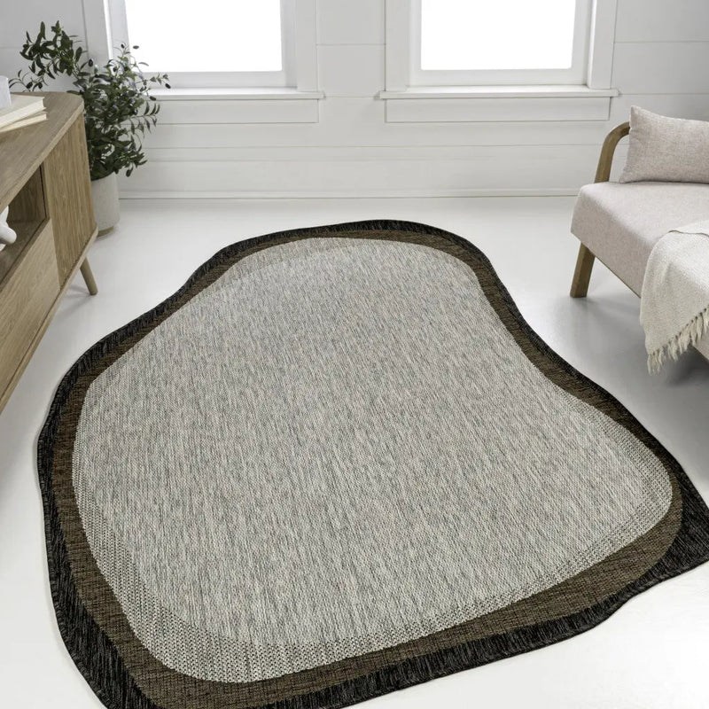 4' X 6' Gray And Black Abstract Indoor Outdoor Area Rug Homeroots Outdoor