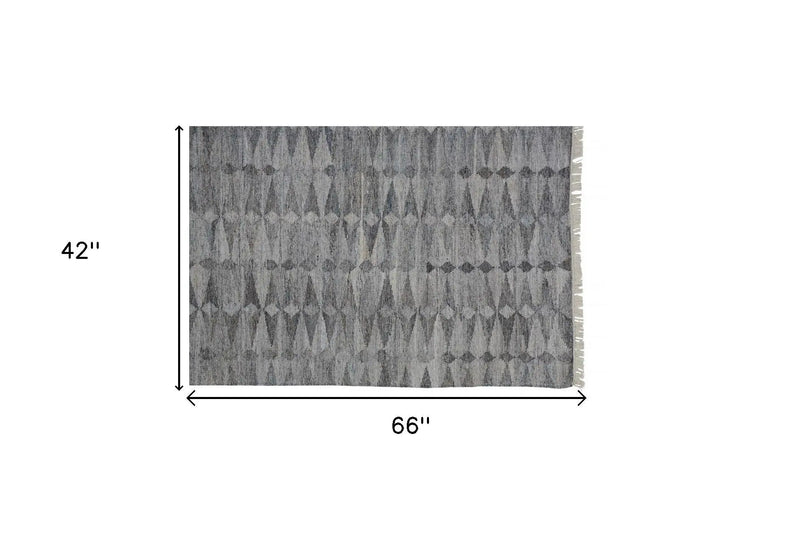 4' X 6' Gray And Black Geometric Hand Woven Area Rug With Fringe Homeroots Outdoor