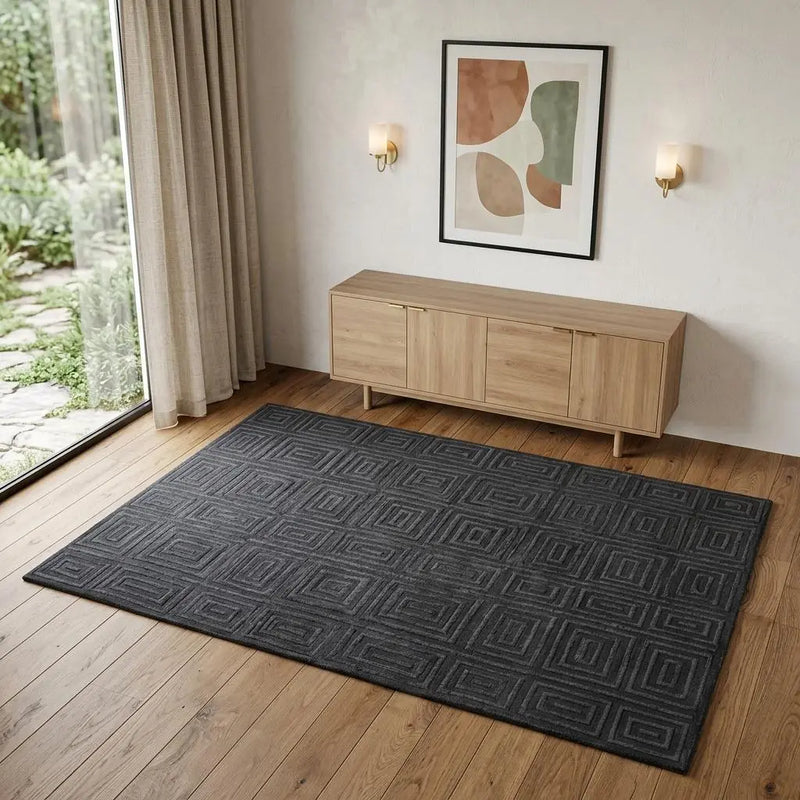 4' X 6' Gray And Black Wool Geometric Hand Knotted Area Rug Homeroots Home Decor