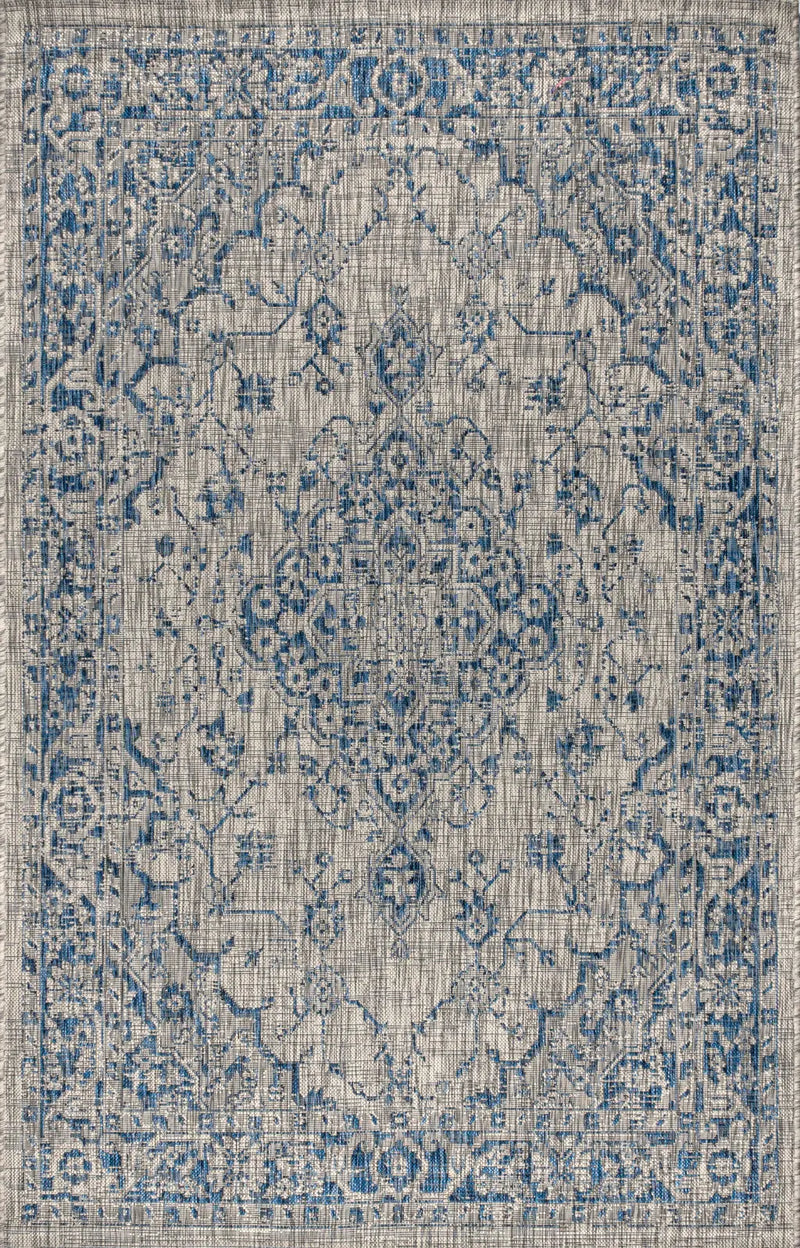 4' X 6' Gray And Navy Blue Medallion Indoor Outdoor Area Rug Homeroots Outdoor