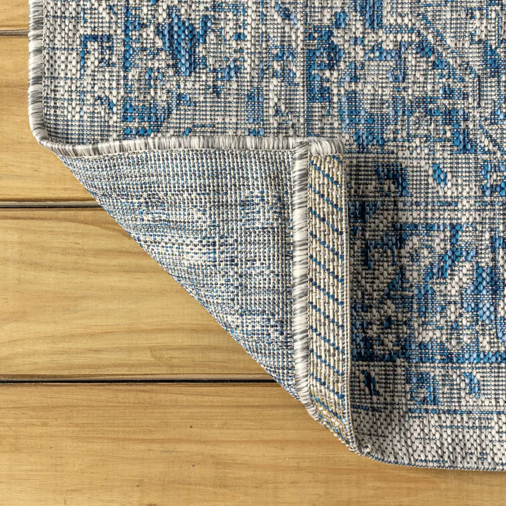 4' X 6' Gray And Navy Blue Medallion Indoor Outdoor Area Rug Homeroots Outdoor