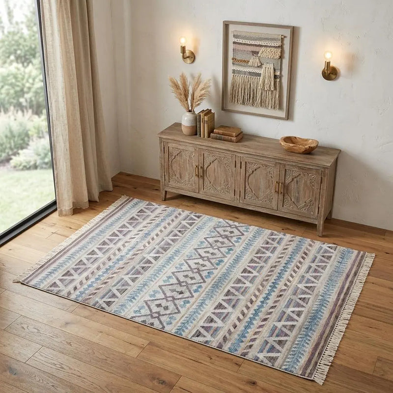 4' X 6' Gray And Tan Jute Geometric Hand Woven Area Rug Homeroots Home Decor