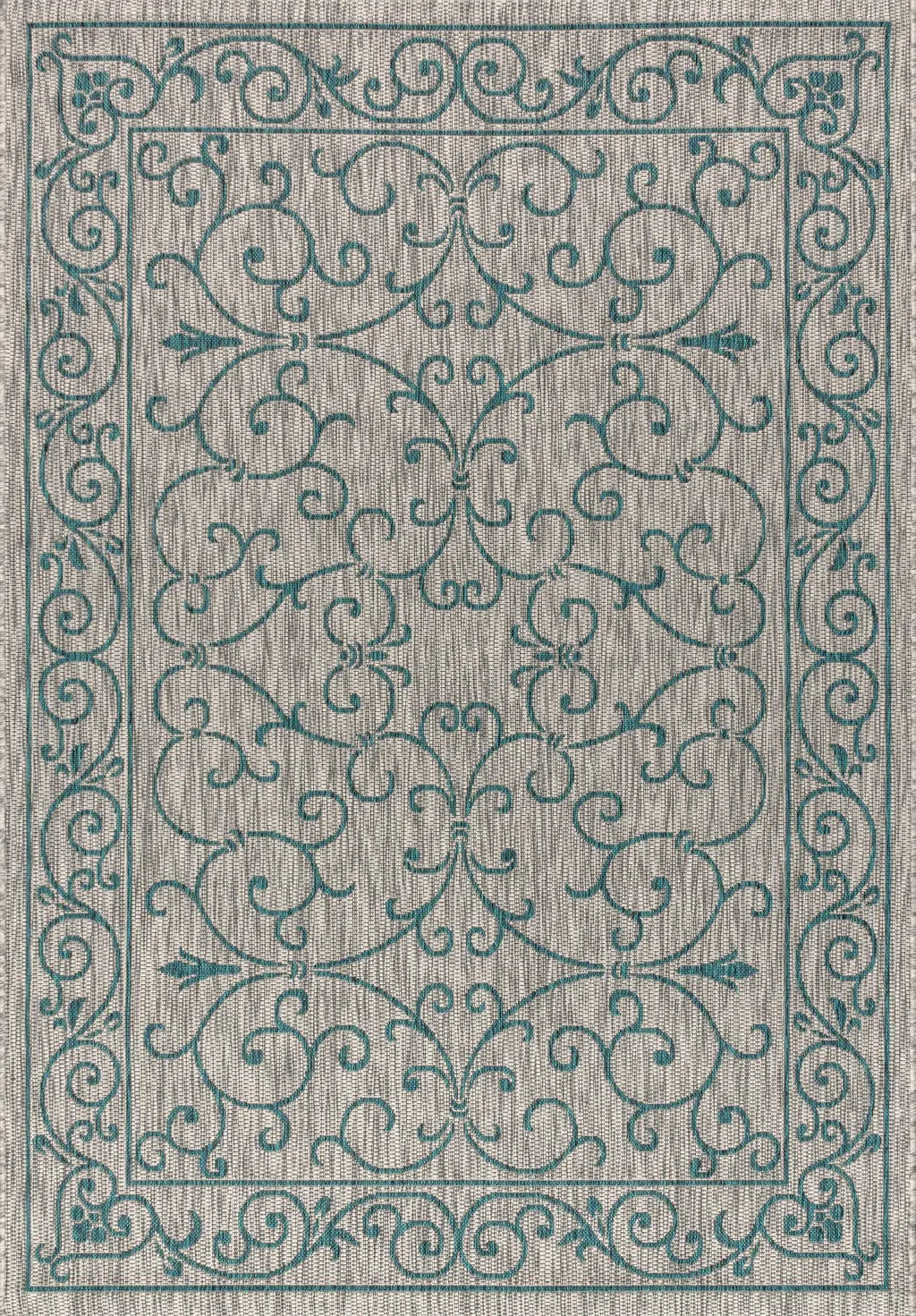 4' X 6' Gray And Teal Blue Medallion Indoor Outdoor Area Rug Homeroots Outdoor