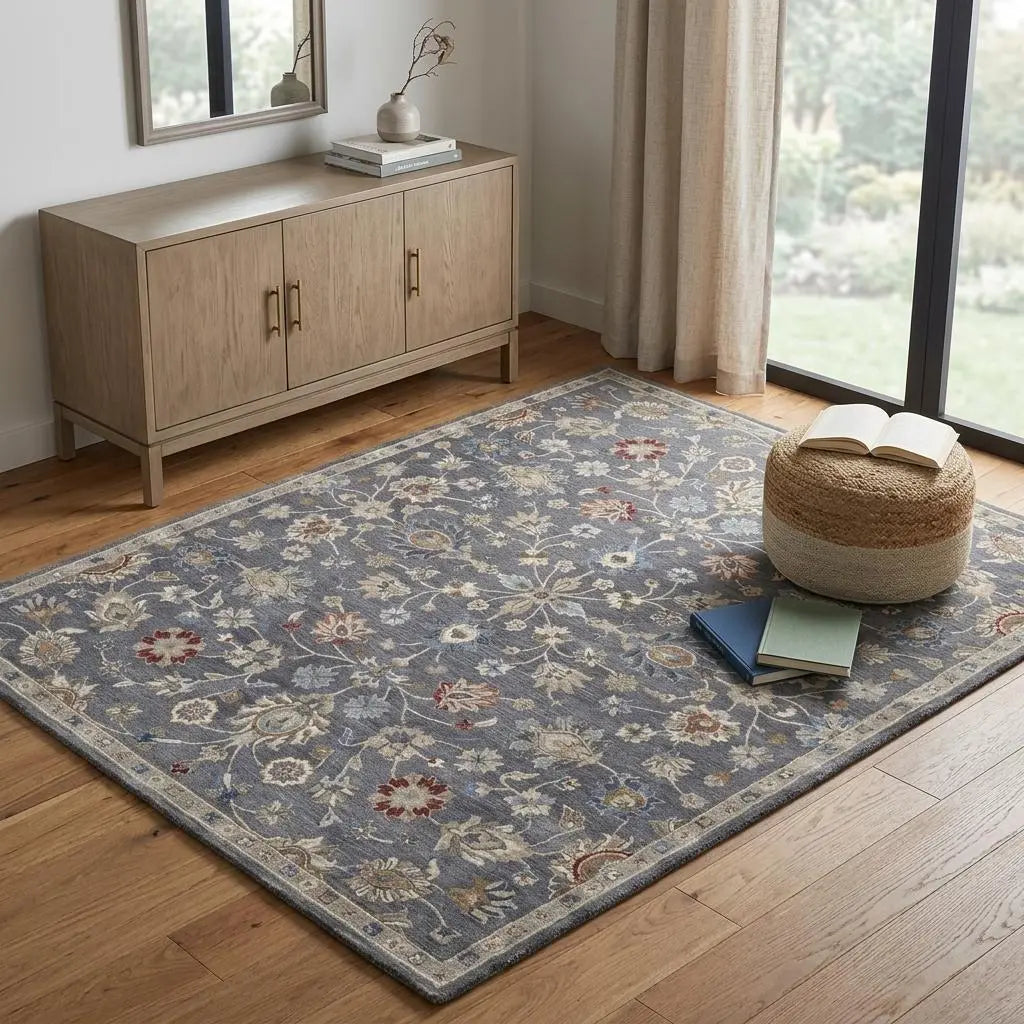 4' X 6' Gray Ivory And Red Wool Floral Tufted Handmade Stain Resistant Area Rug Homeroots Home Decor