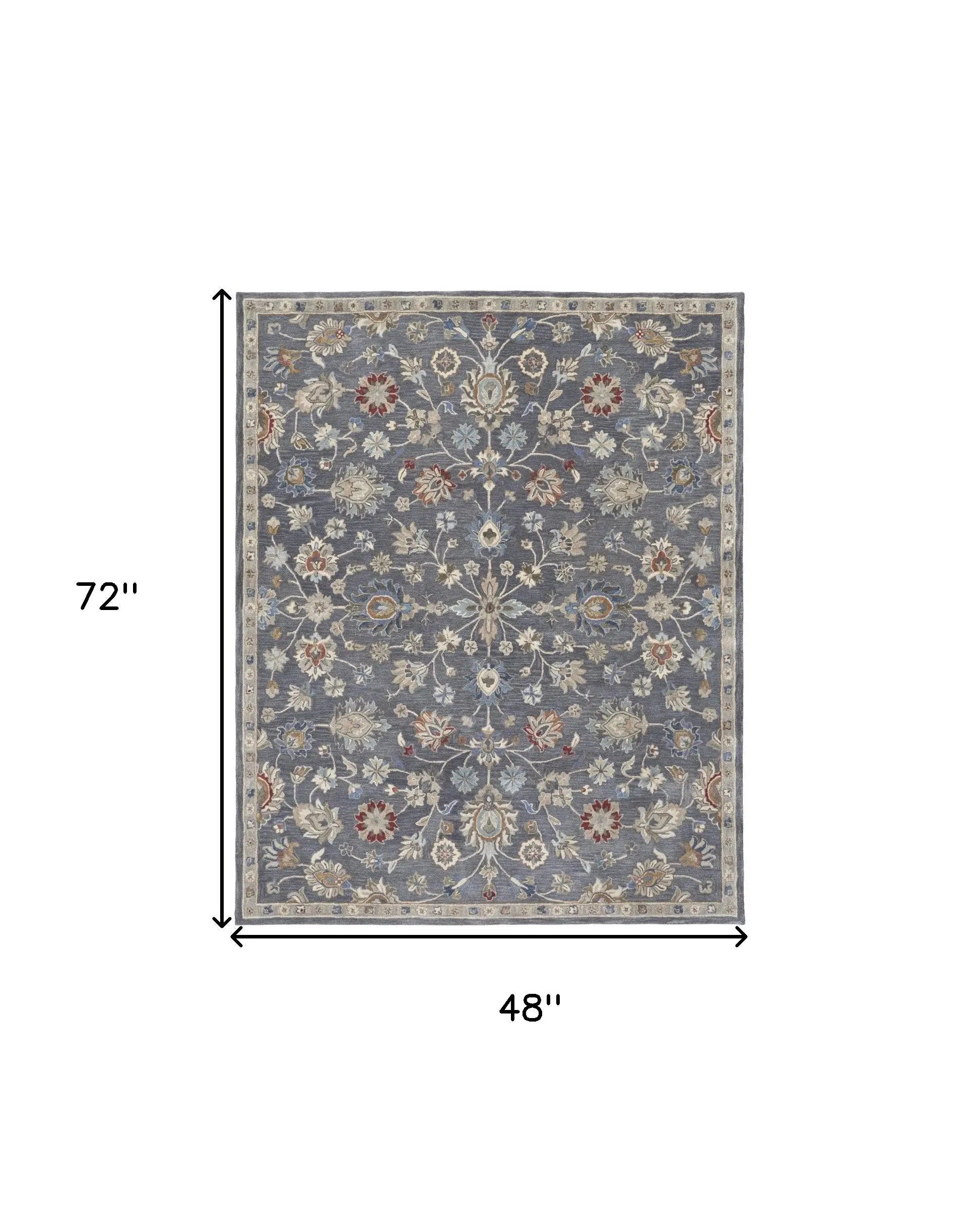 4' X 6' Gray Ivory And Red Wool Floral Tufted Handmade Stain Resistant Area Rug Homeroots Home Decor