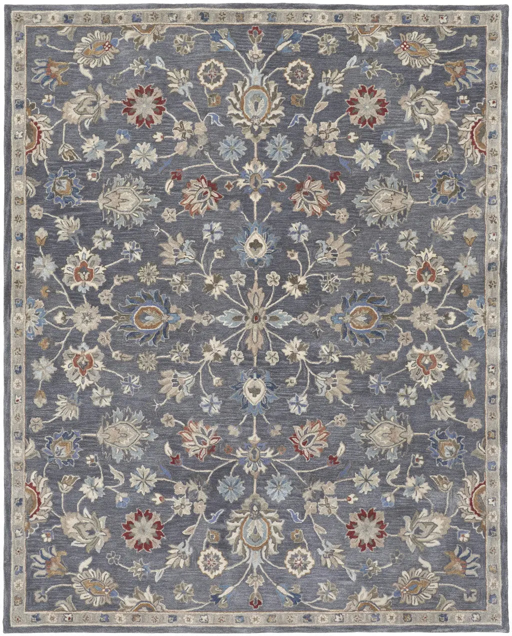 4' X 6' Gray Ivory And Red Wool Floral Tufted Handmade Stain Resistant Area Rug Homeroots Home Decor