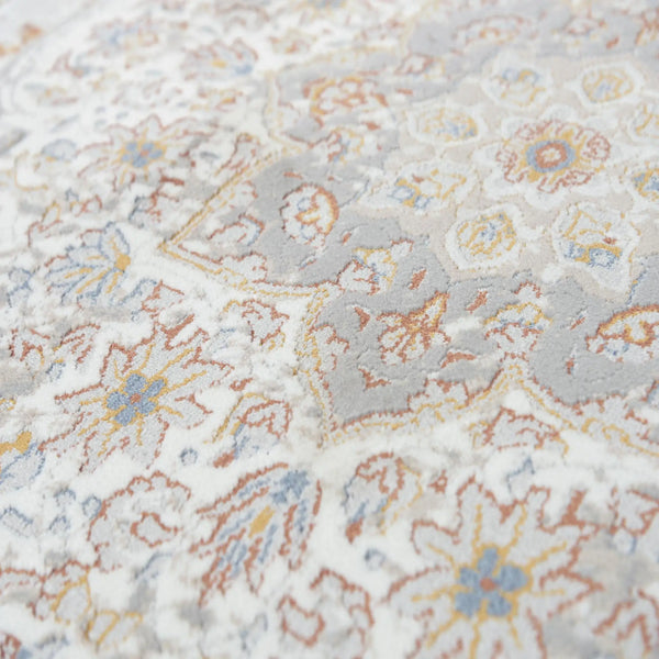 4' X 6' Gray Ivory Red Orange And Blue Medallion Area Rug Homeroots Home Decor