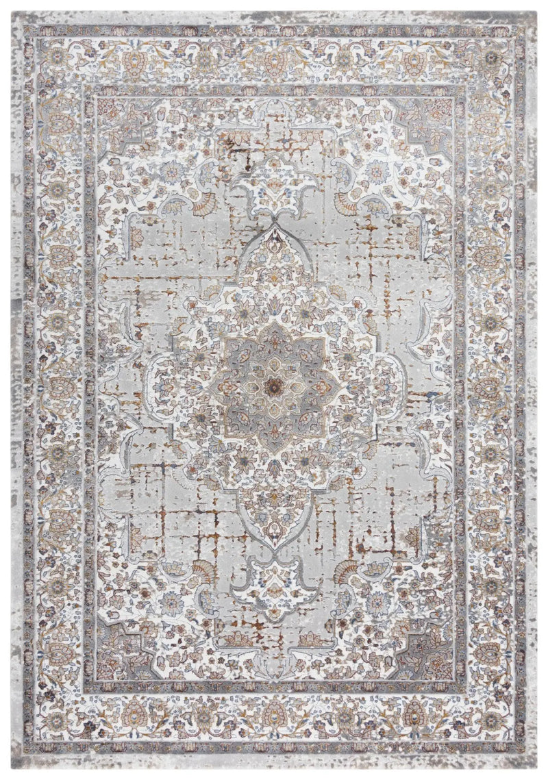4' X 6' Gray Ivory Red Orange And Blue Medallion Area Rug Homeroots Home Decor