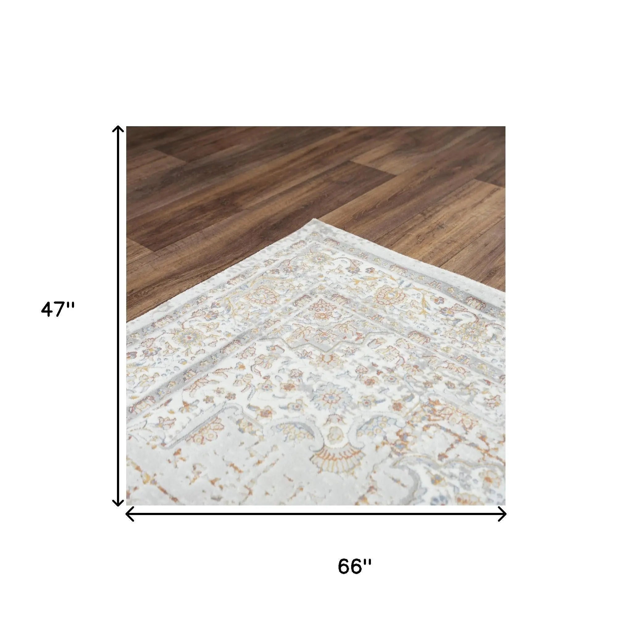 4' X 6' Gray Ivory Red Orange And Blue Medallion Area Rug Homeroots Home Decor