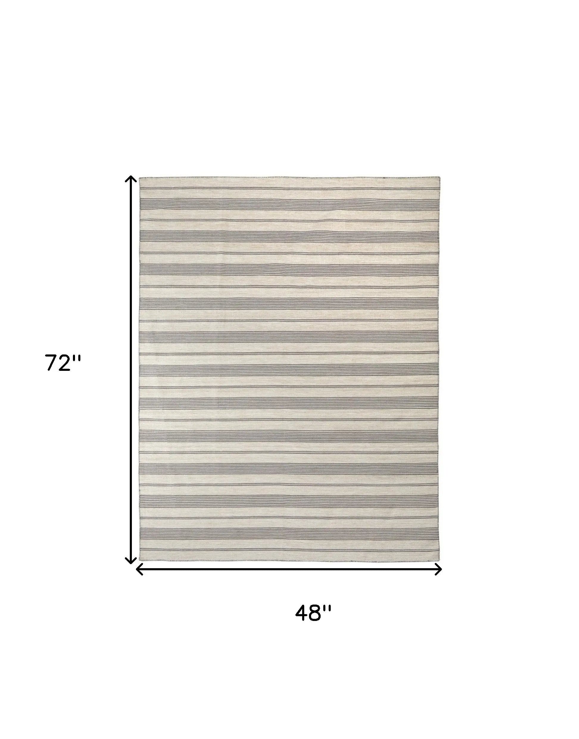 4' X 6' Gray and Ivory Striped Hand Woven Area Rug Homeroots Outdoor