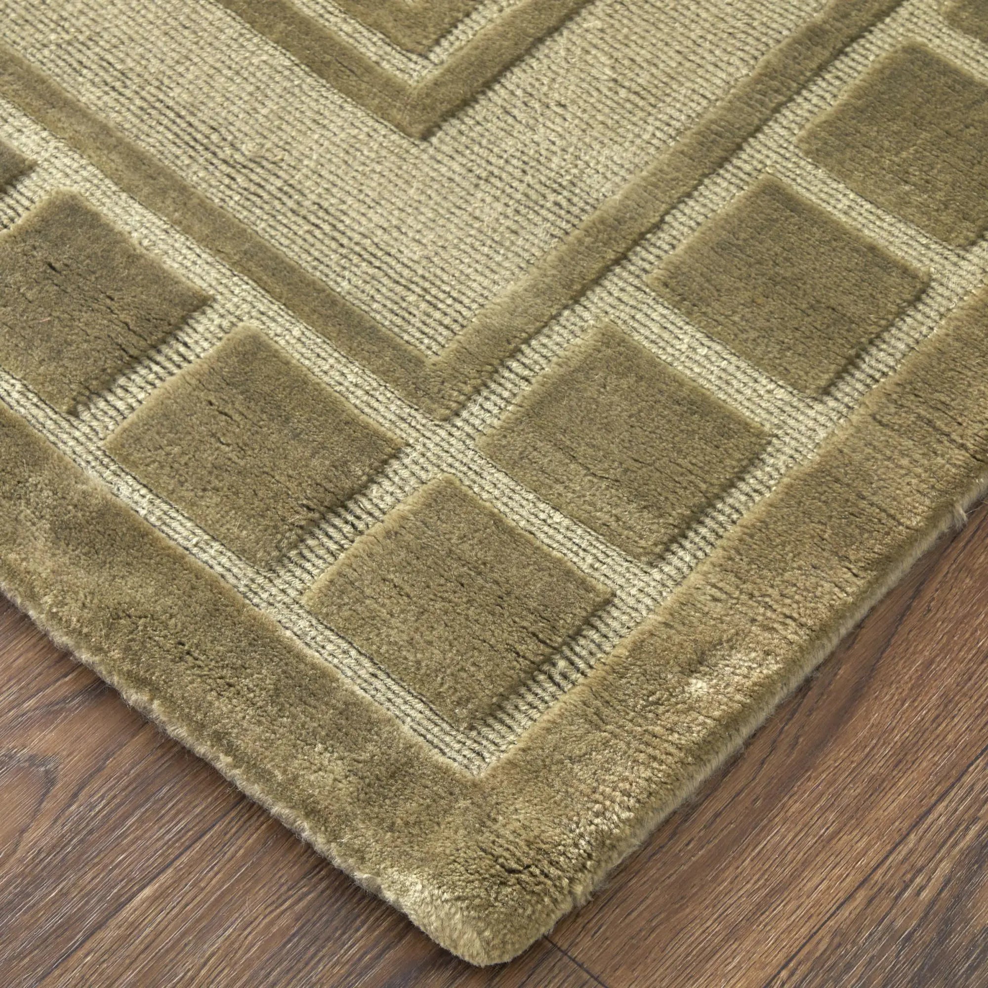 4' X 6' Green And Brown Wool Geometric Hand Knotted Area Rug Homeroots Home Decor