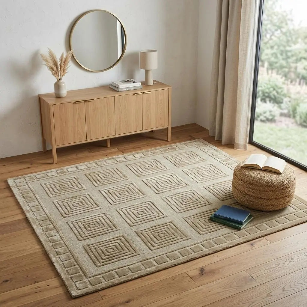 4' X 6' Green And Brown Wool Geometric Hand Knotted Area Rug Homeroots Home Decor