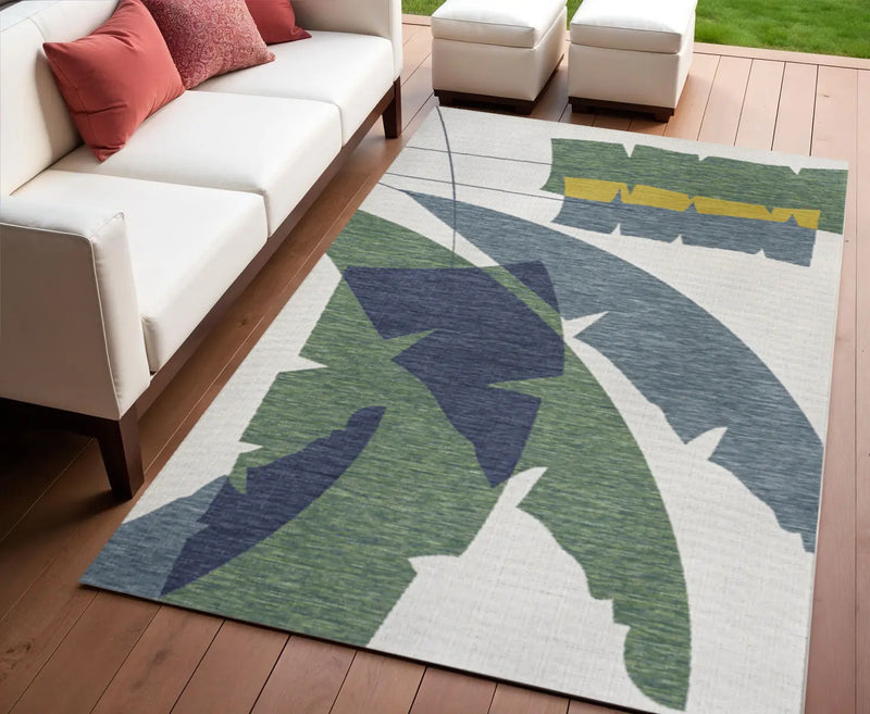 4' X 6' Green And Cream Abstract Indoor Outdoor Area Rug Homeroots Outdoor