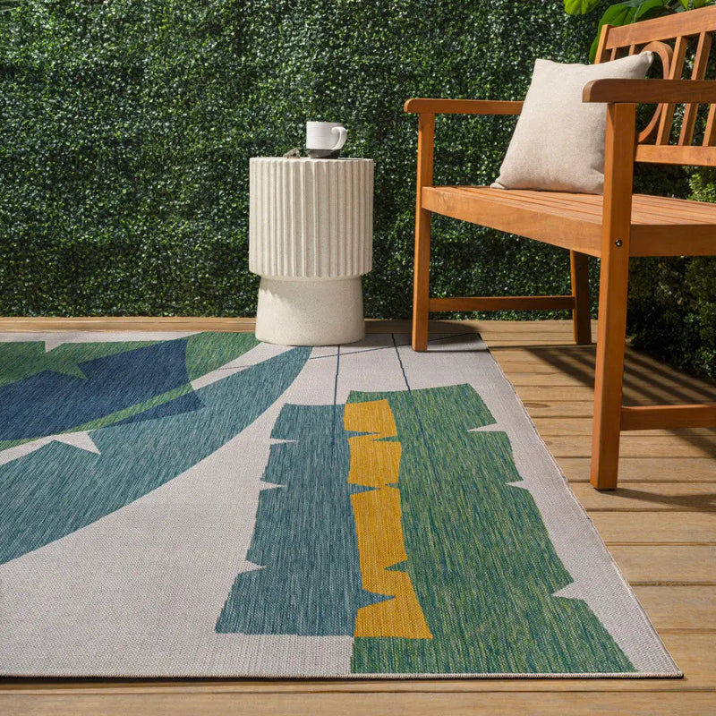 4' X 6' Green And Cream Abstract Indoor Outdoor Area Rug Homeroots Outdoor