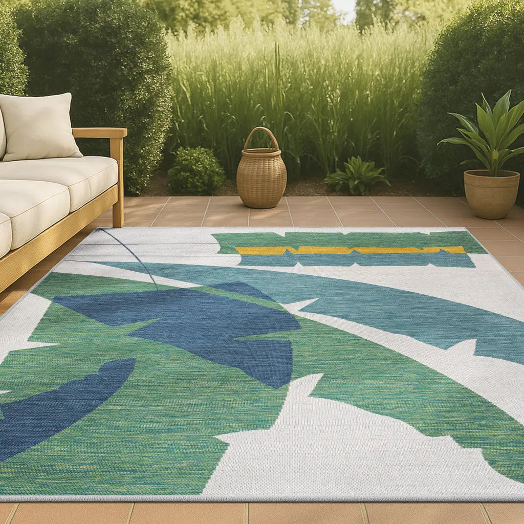 4' X 6' Green And Cream Abstract Indoor Outdoor Area Rug Homeroots Outdoor