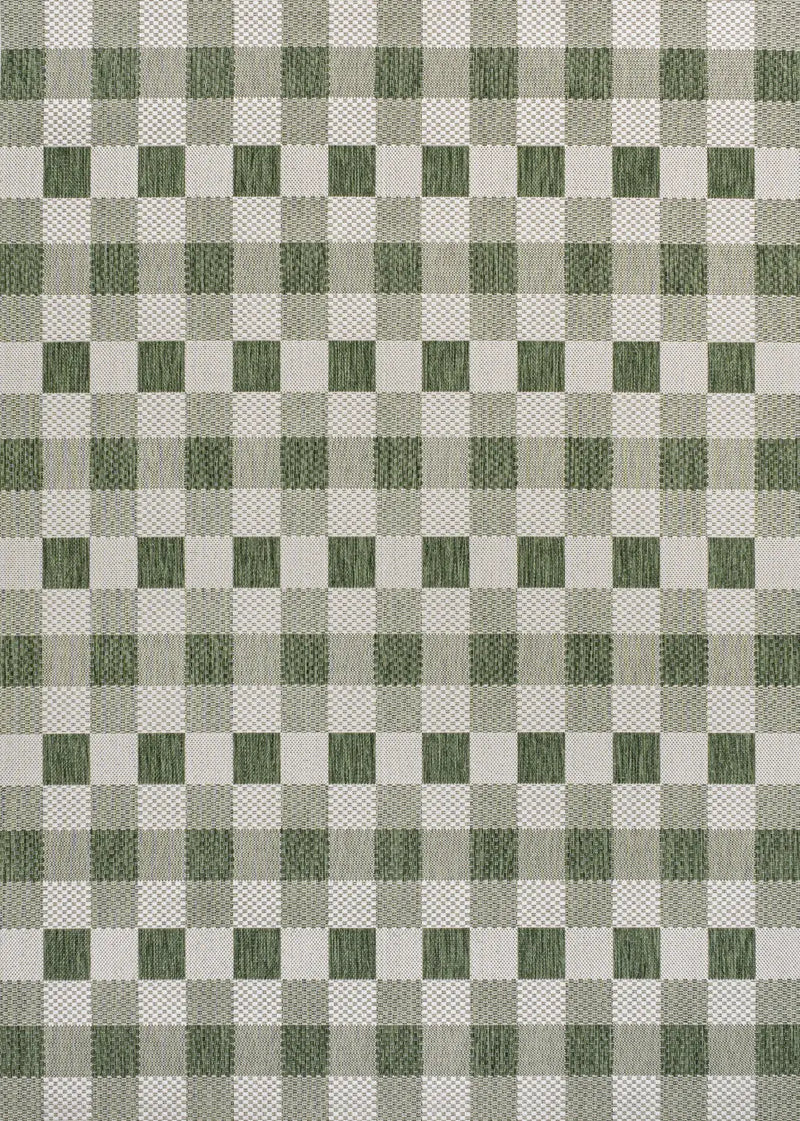 4' X 6' Green And Cream Geometric Indoor Outdoor Area Rug - GreatEagleInc