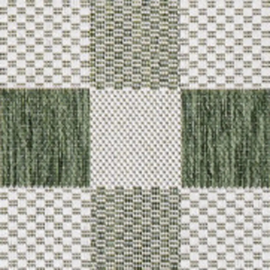 4' X 6' Green And Cream Geometric Indoor Outdoor Area Rug - GreatEagleInc