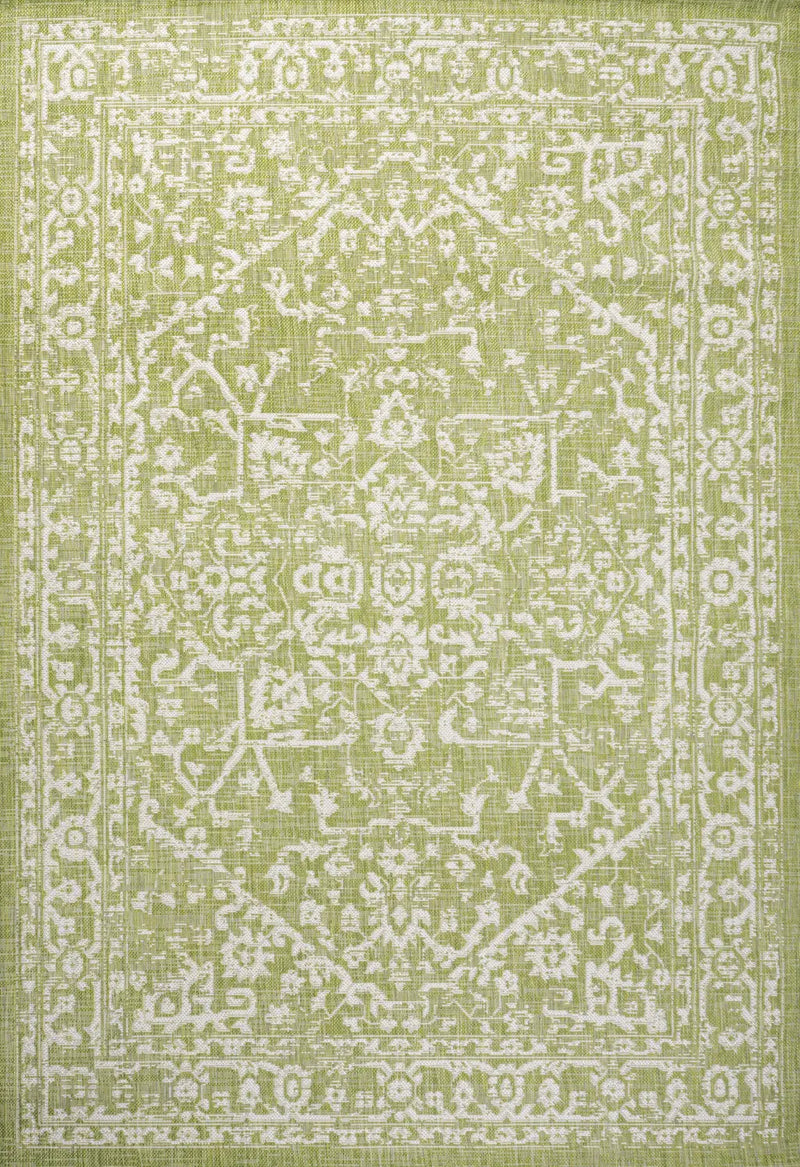 4' X 6' Green And Cream Medallion Indoor Outdoor Area Rug Homeroots Outdoor