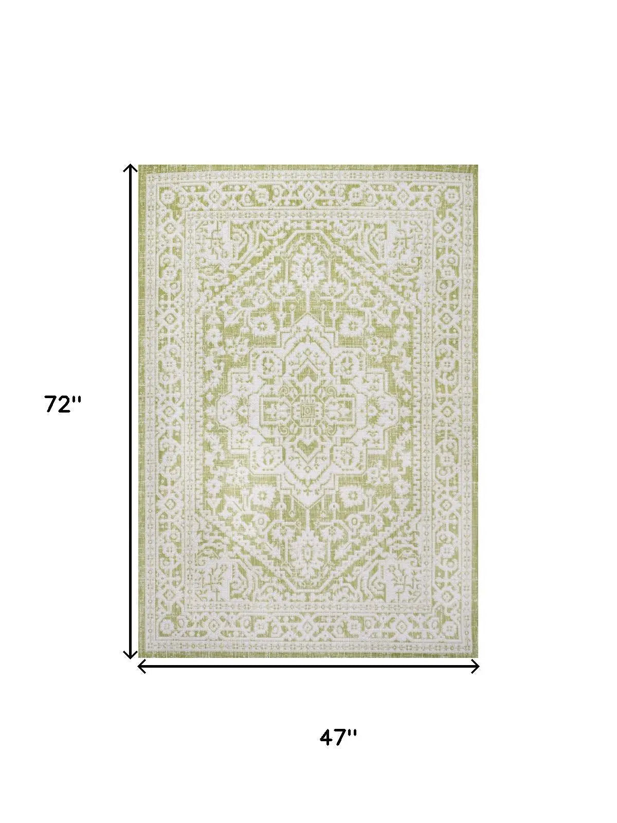 4' X 6' Green And Cream Medallion Indoor Outdoor Area Rug Homeroots Outdoor