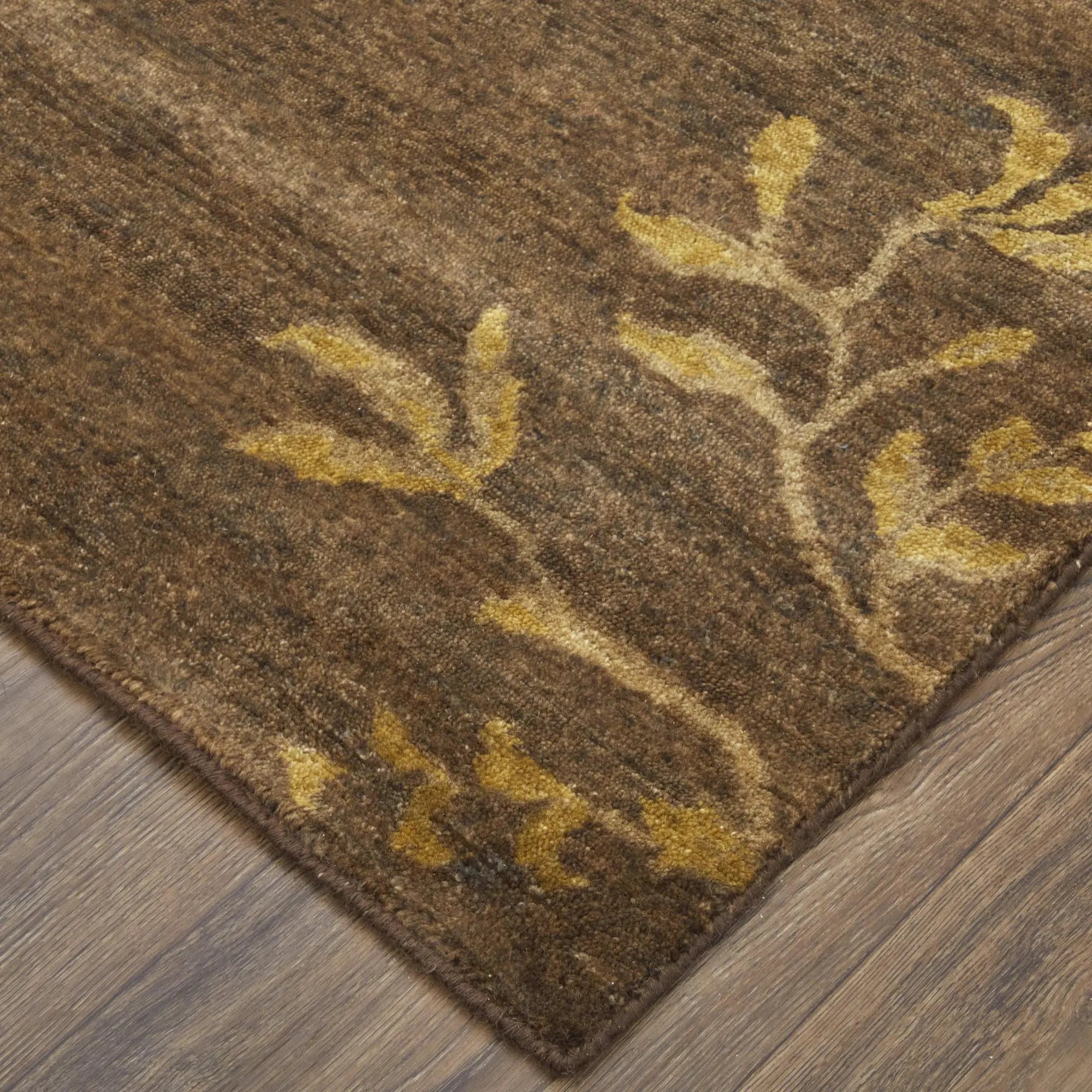 4' X 6' Green And Gold Wool Floral Hand Knotted Area Rug Homeroots Home Decor