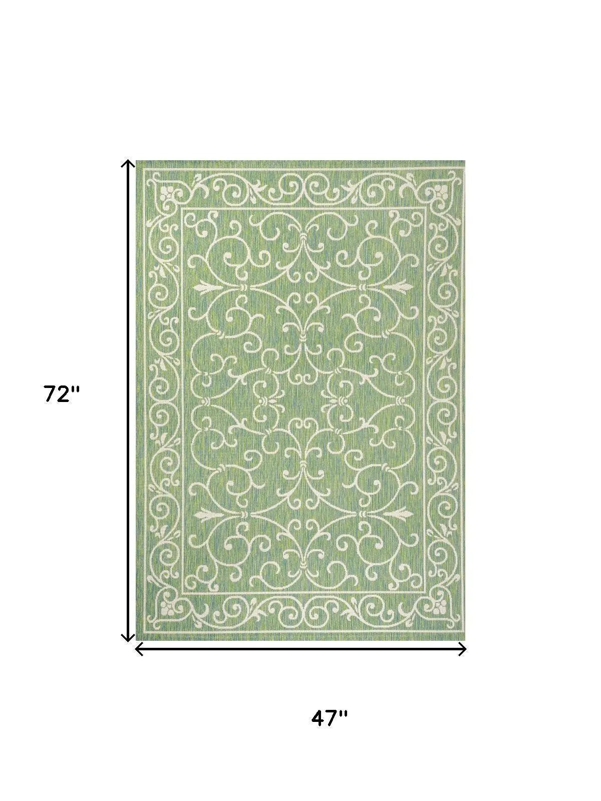 4' X 6' Green And Ivory Medallion Indoor Outdoor Area Rug Homeroots Outdoor