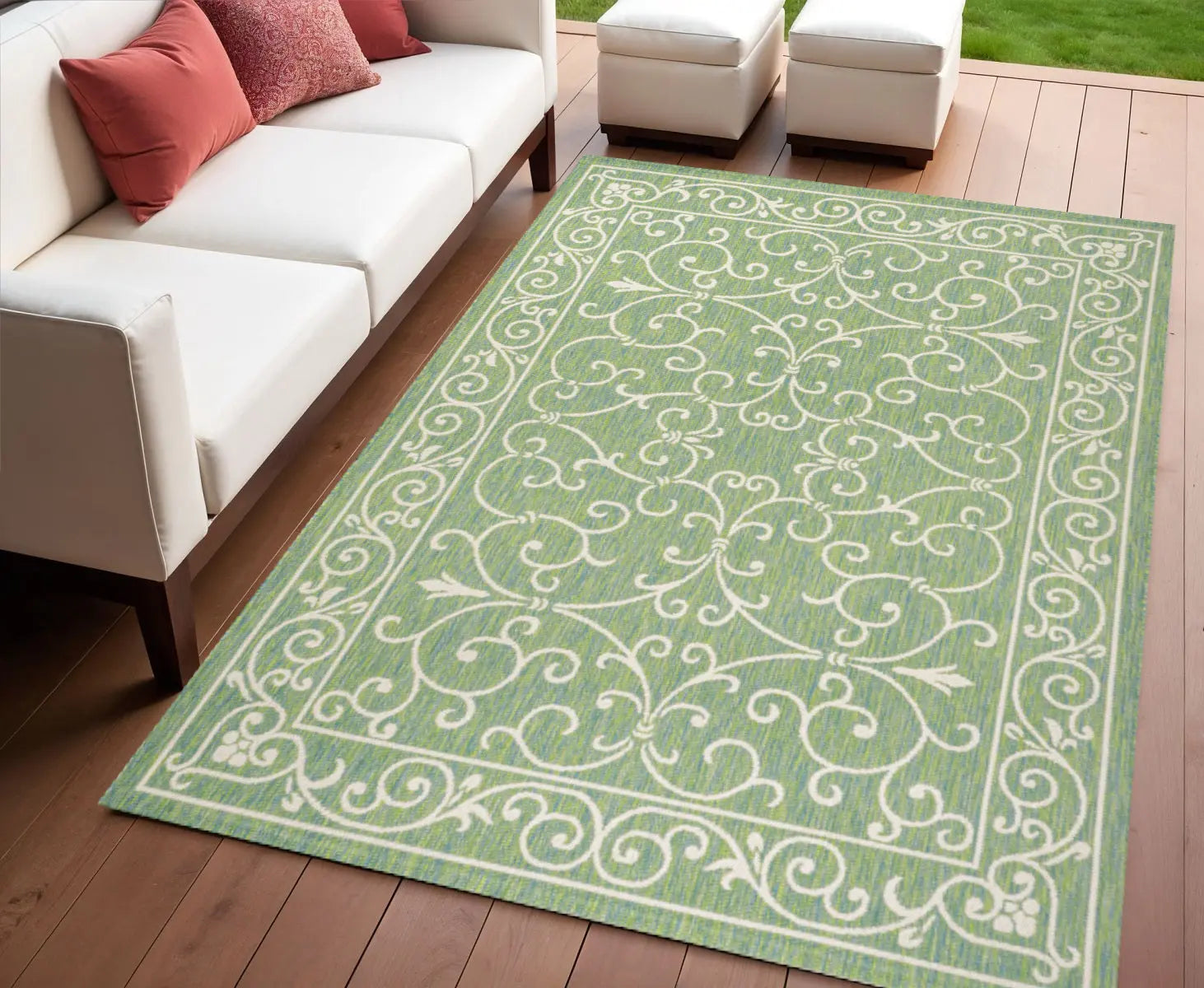 4' X 6' Green And Ivory Medallion Indoor Outdoor Area Rug Homeroots Outdoor
