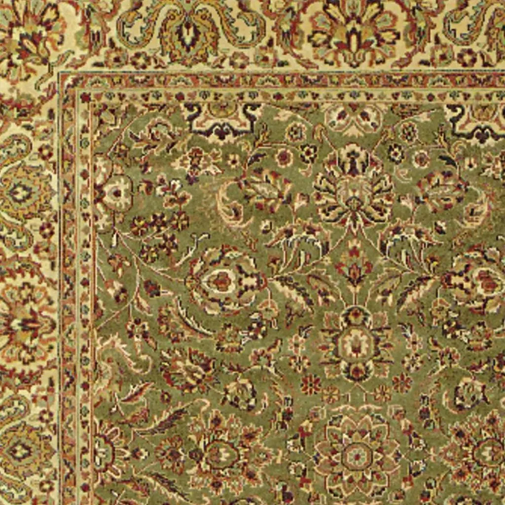 4' X 6' Green And Tan Wool Oriental Hand Knotted Area Rug With Fringe Homeroots Home Decor