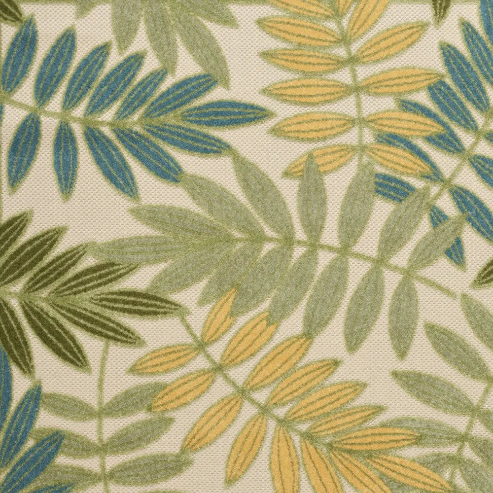 4' X 6' Green Ivory Blue And Yellow Palm Leaf Indoor Outdoor Area Rug Homeroots Outdoor
