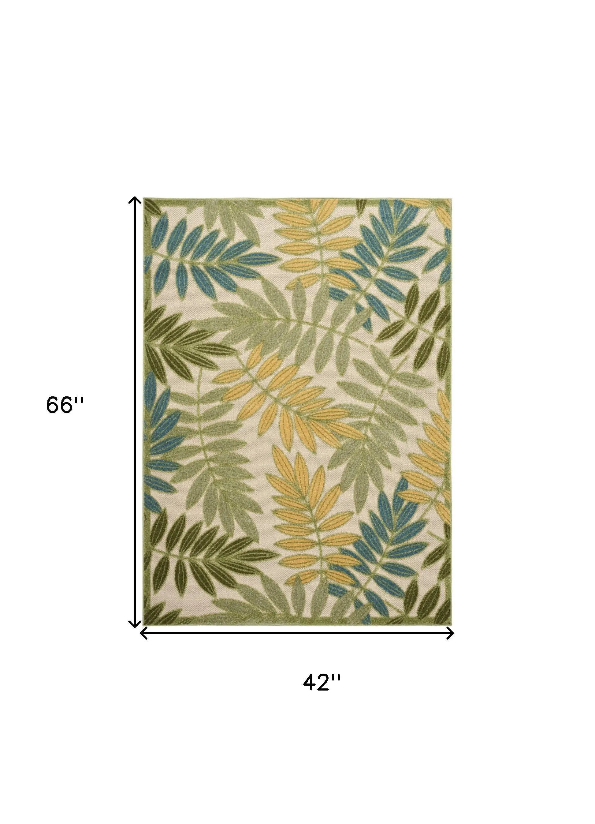 4' X 6' Green Ivory Blue And Yellow Palm Leaf Indoor Outdoor Area Rug Homeroots Outdoor