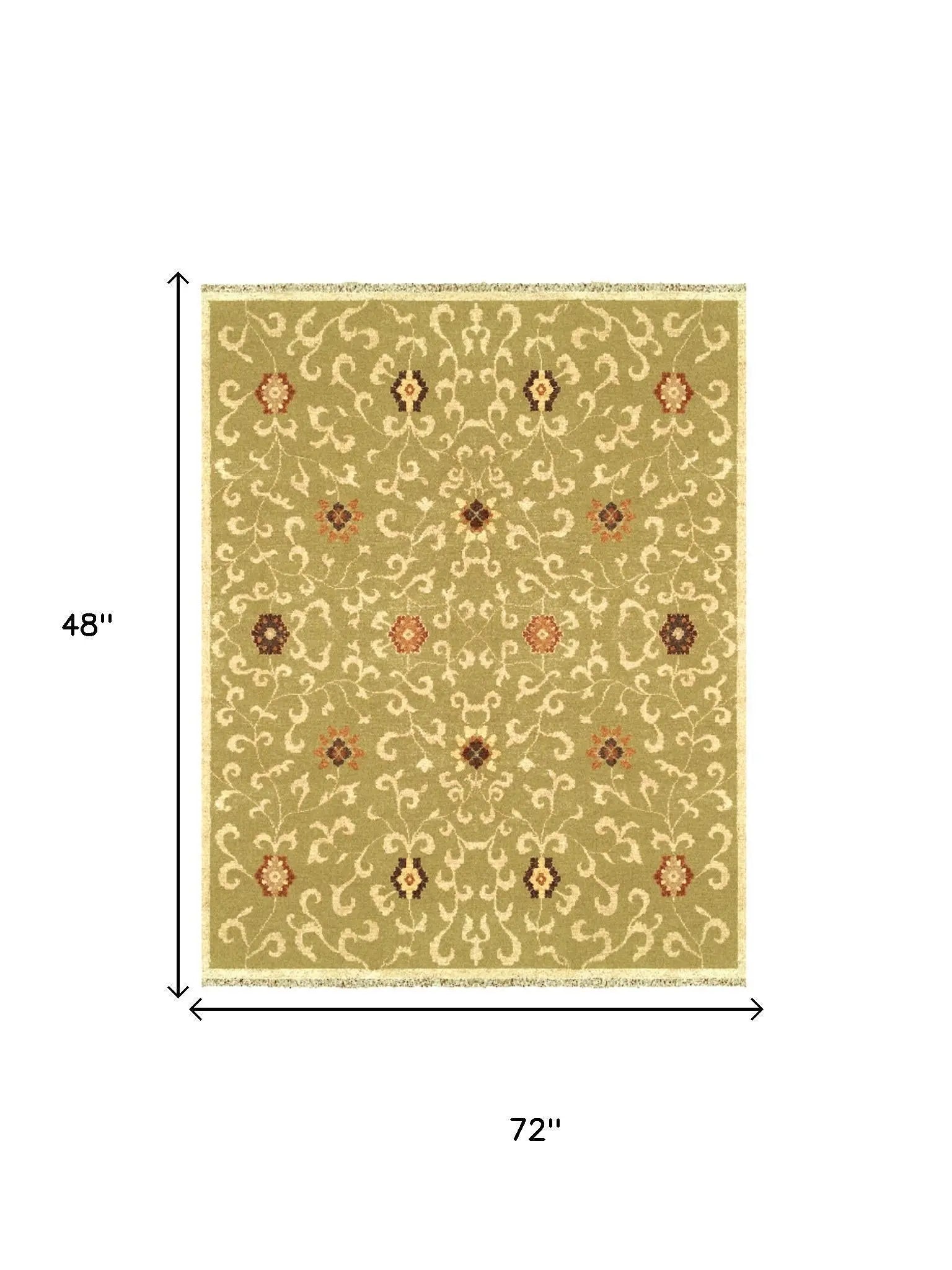 4' X 6' Green Tan And Ivory Wool Floral Hand Knotted Area Rug With Fringe Homeroots Home Decor