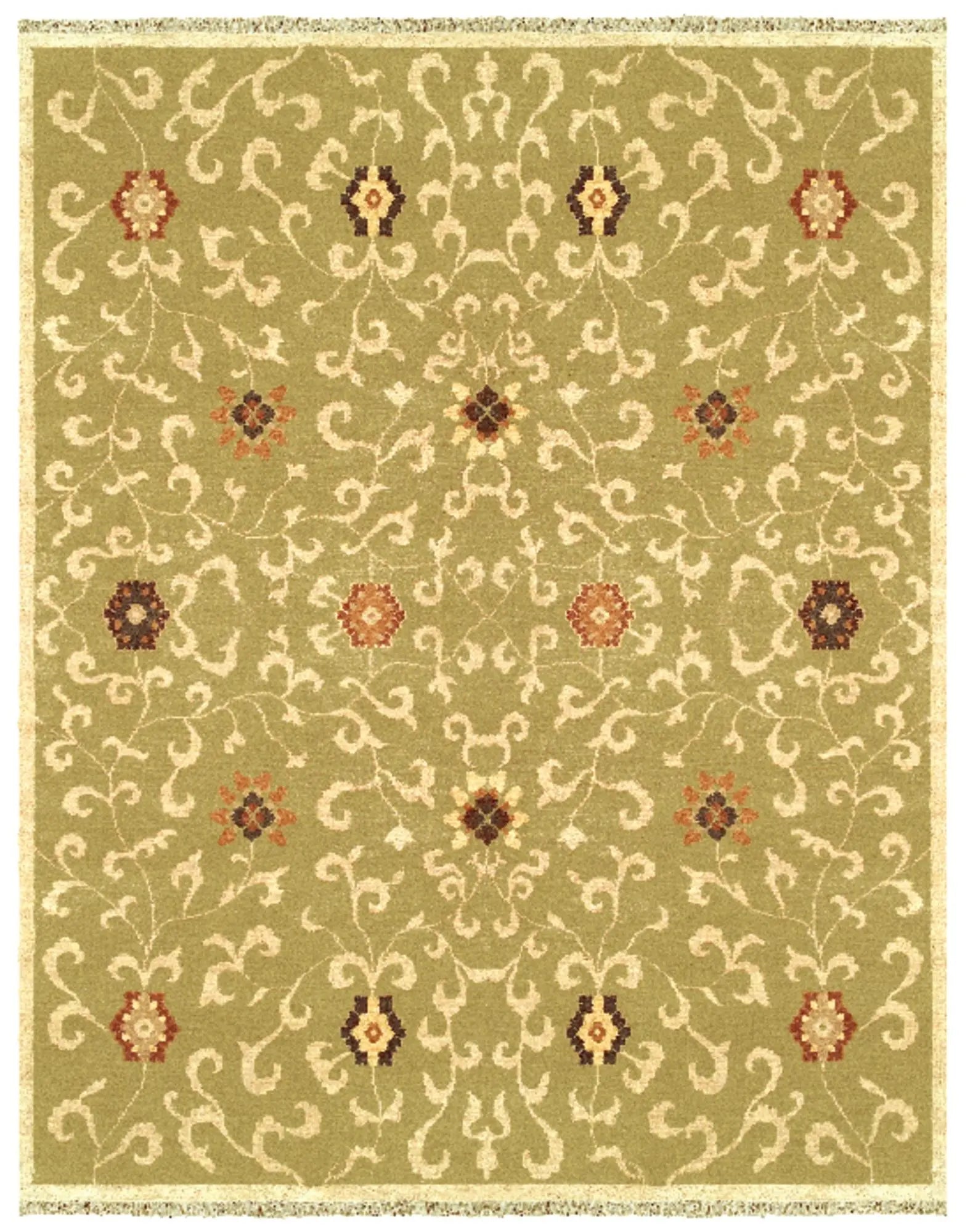 4' X 6' Green Tan And Ivory Wool Floral Hand Knotted Area Rug With Fringe Homeroots Home Decor