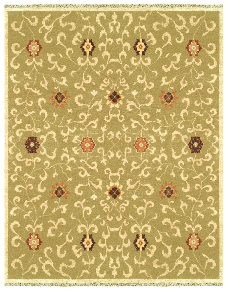 4' X 6' Green Tan And Ivory Wool Floral Hand Knotted Area Rug With Fringe Homeroots Home Decor