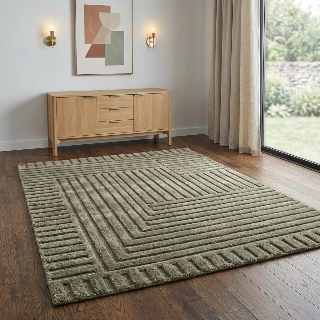4' X 6' Green Taupe And Blue Wool Geometric Hand Knotted Area Rug Homeroots Home Decor