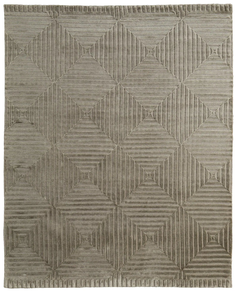 4' X 6' Green Taupe And Blue Wool Geometric Hand Knotted Area Rug Homeroots Home Decor