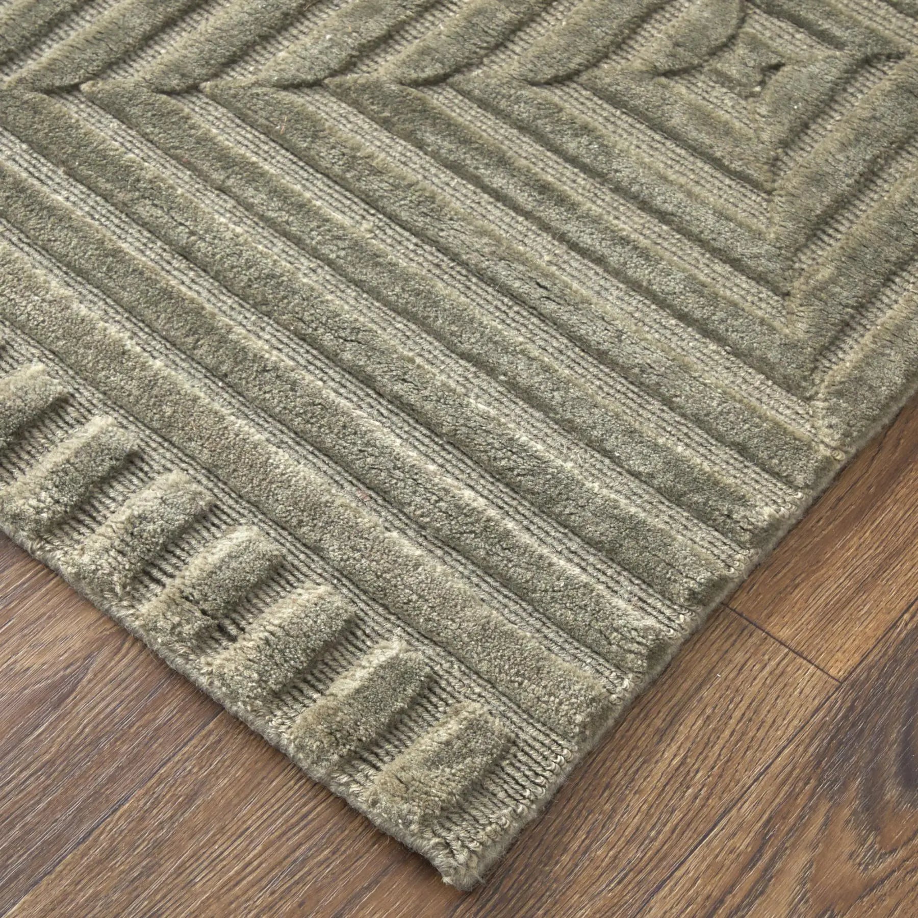 4' X 6' Green Taupe And Blue Wool Geometric Hand Knotted Area Rug Homeroots Home Decor