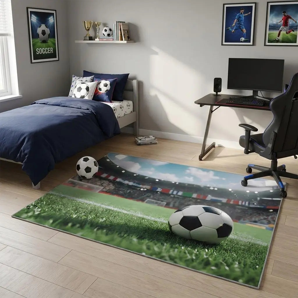 4' X 6' Green White And Black Soccer Washable Area Rug Homeroots Home Decor