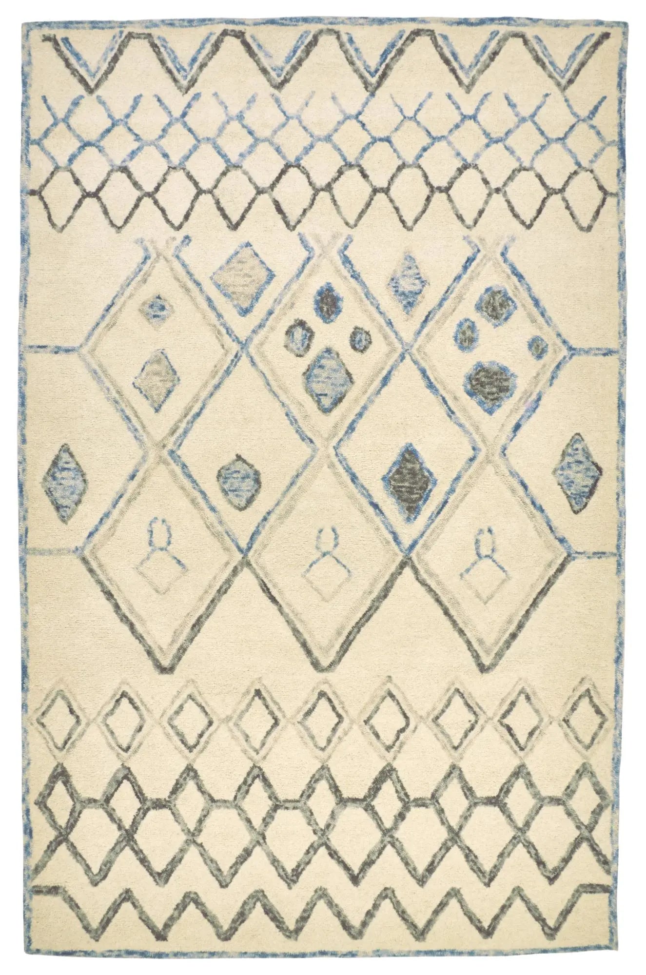 4' X 6' Ivory And Blue Argyle Hand Tufted Area Rug Homeroots Home Decor