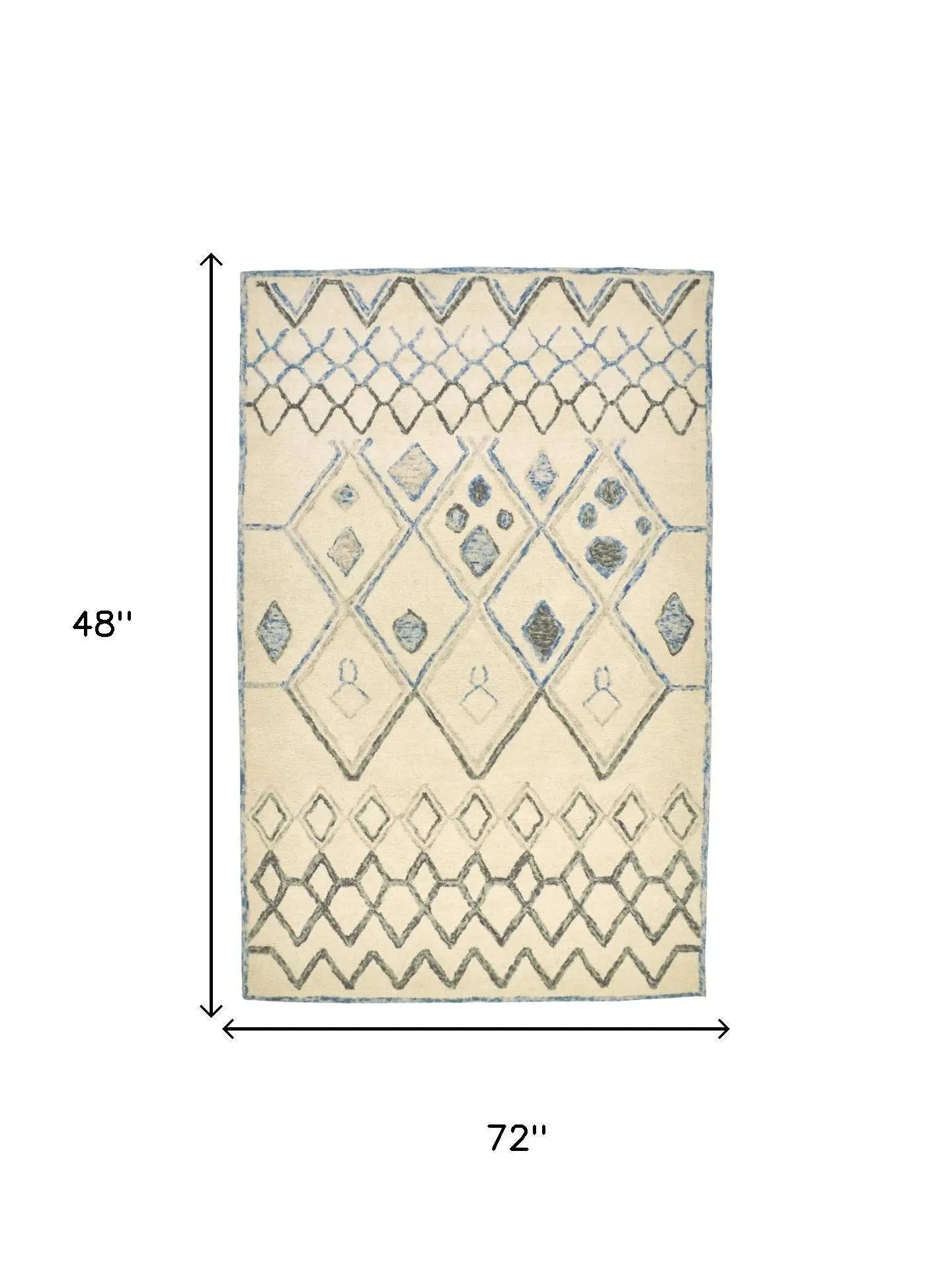 4' X 6' Ivory And Blue Argyle Hand Tufted Area Rug Homeroots Home Decor