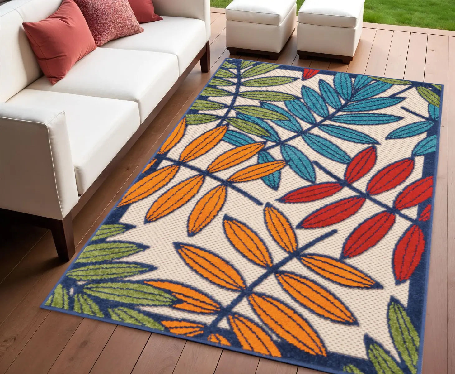 4' X 6' Ivory And Blue Floral Indoor Outdoor Area Rug - GreatEagleInc