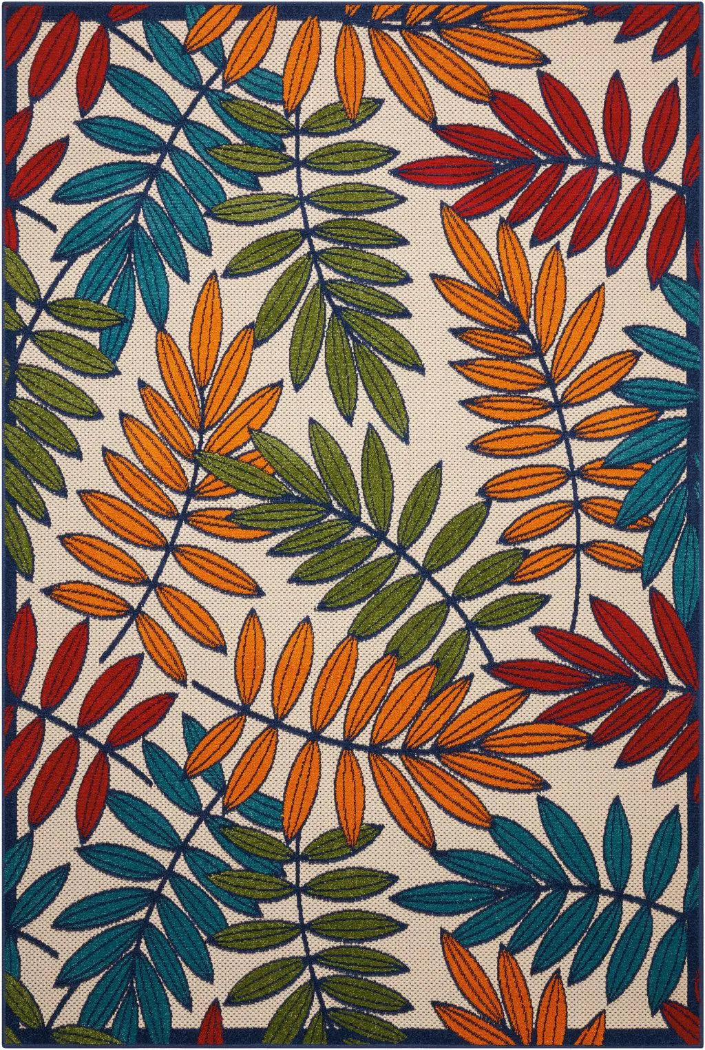 4' X 6' Ivory And Blue Floral Indoor Outdoor Area Rug - GreatEagleInc
