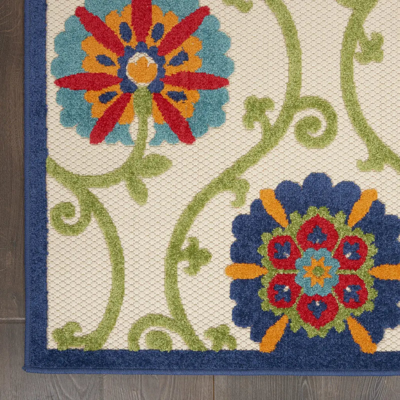 4' X 6' Ivory And Blue Indoor Outdoor Area Rug - GreatEagleInc