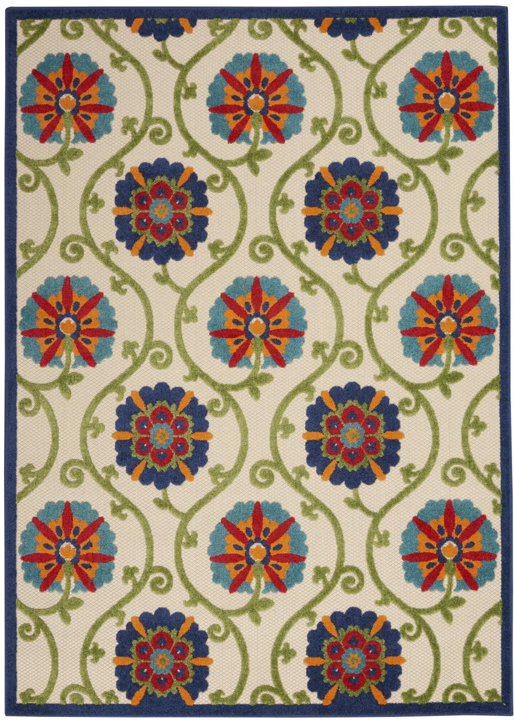 4' X 6' Ivory And Blue Indoor Outdoor Area Rug - GreatEagleInc
