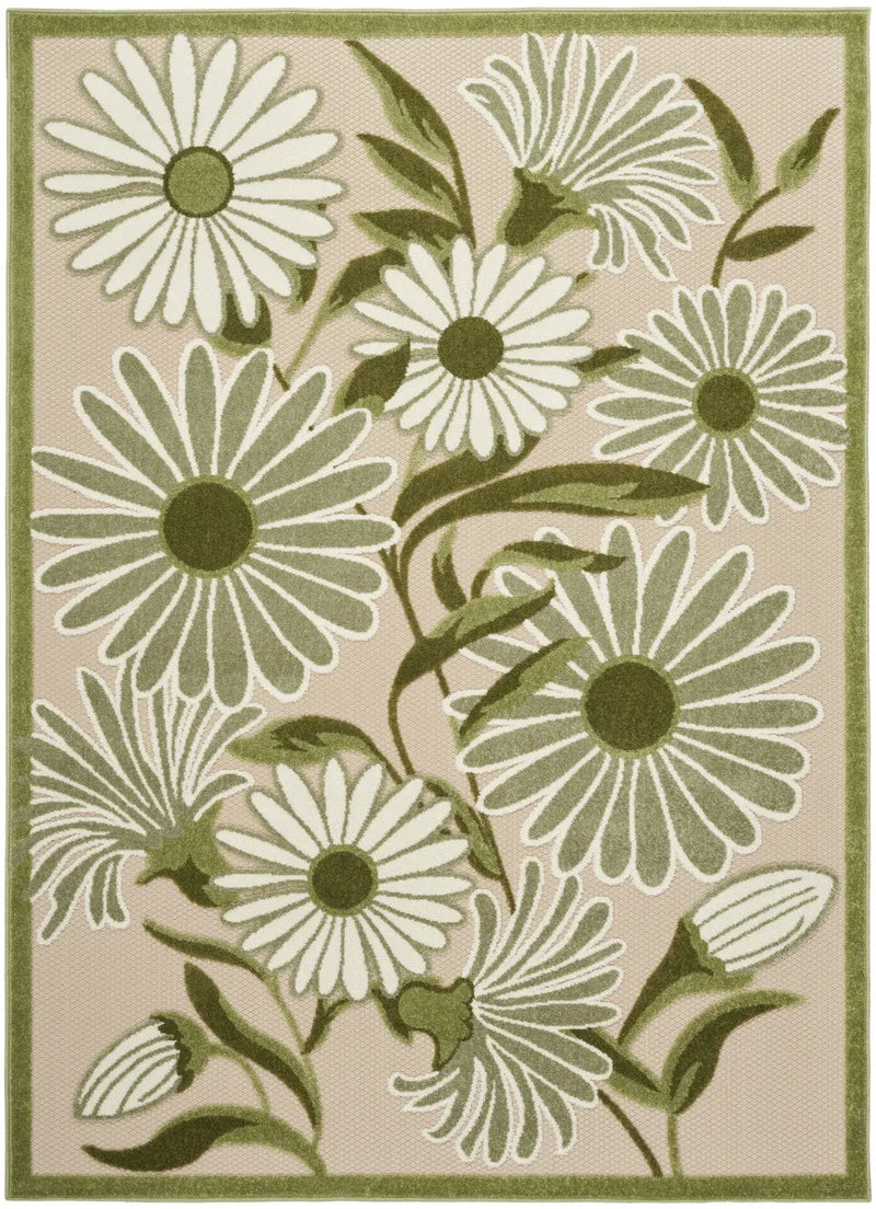 4' X 6' Ivory And Green Floral Indoor Outdoor Area Rug Homeroots Outdoor