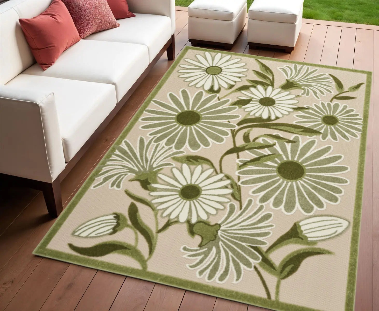4' X 6' Ivory And Green Floral Indoor Outdoor Area Rug Homeroots Outdoor