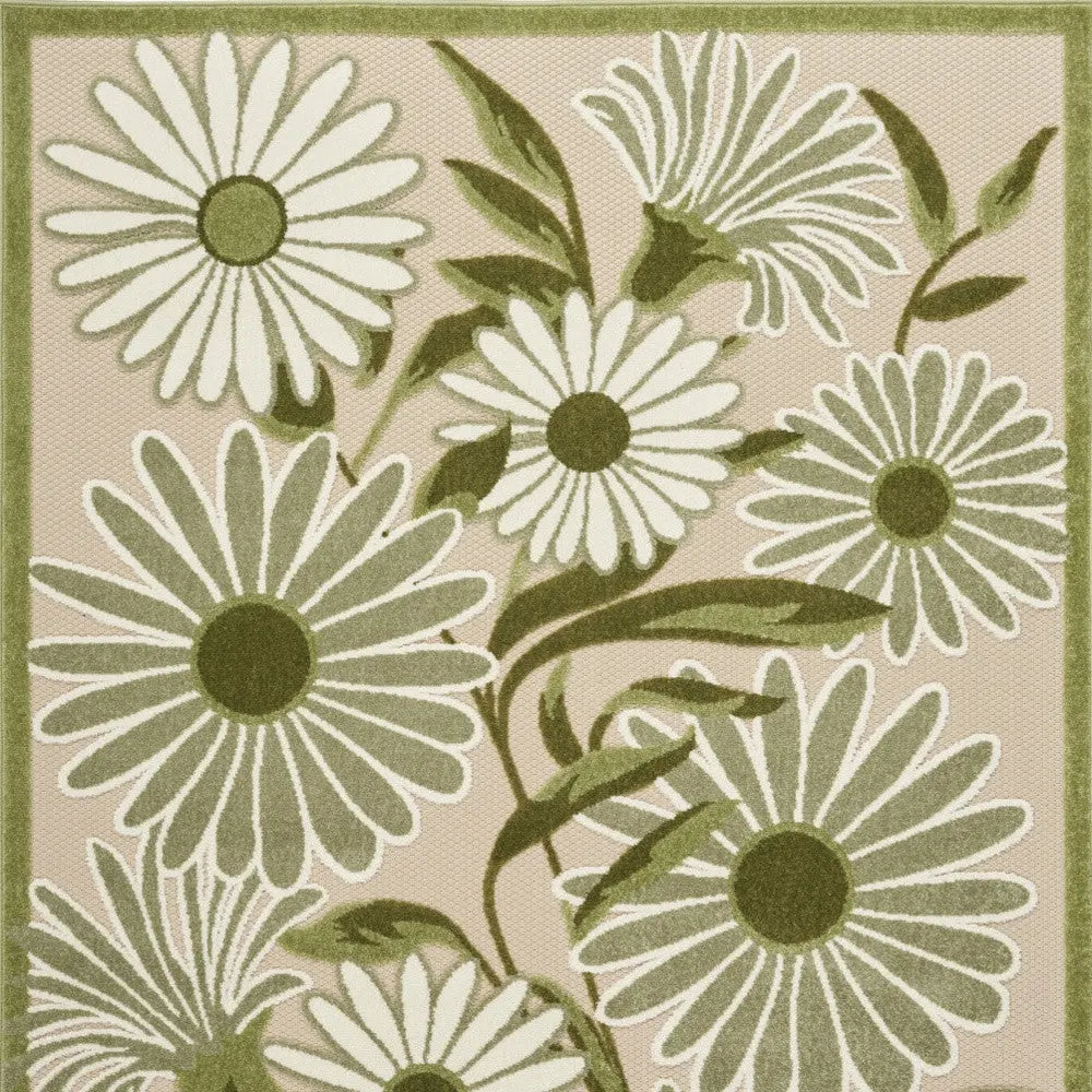 4' X 6' Ivory And Green Floral Indoor Outdoor Area Rug Homeroots Outdoor