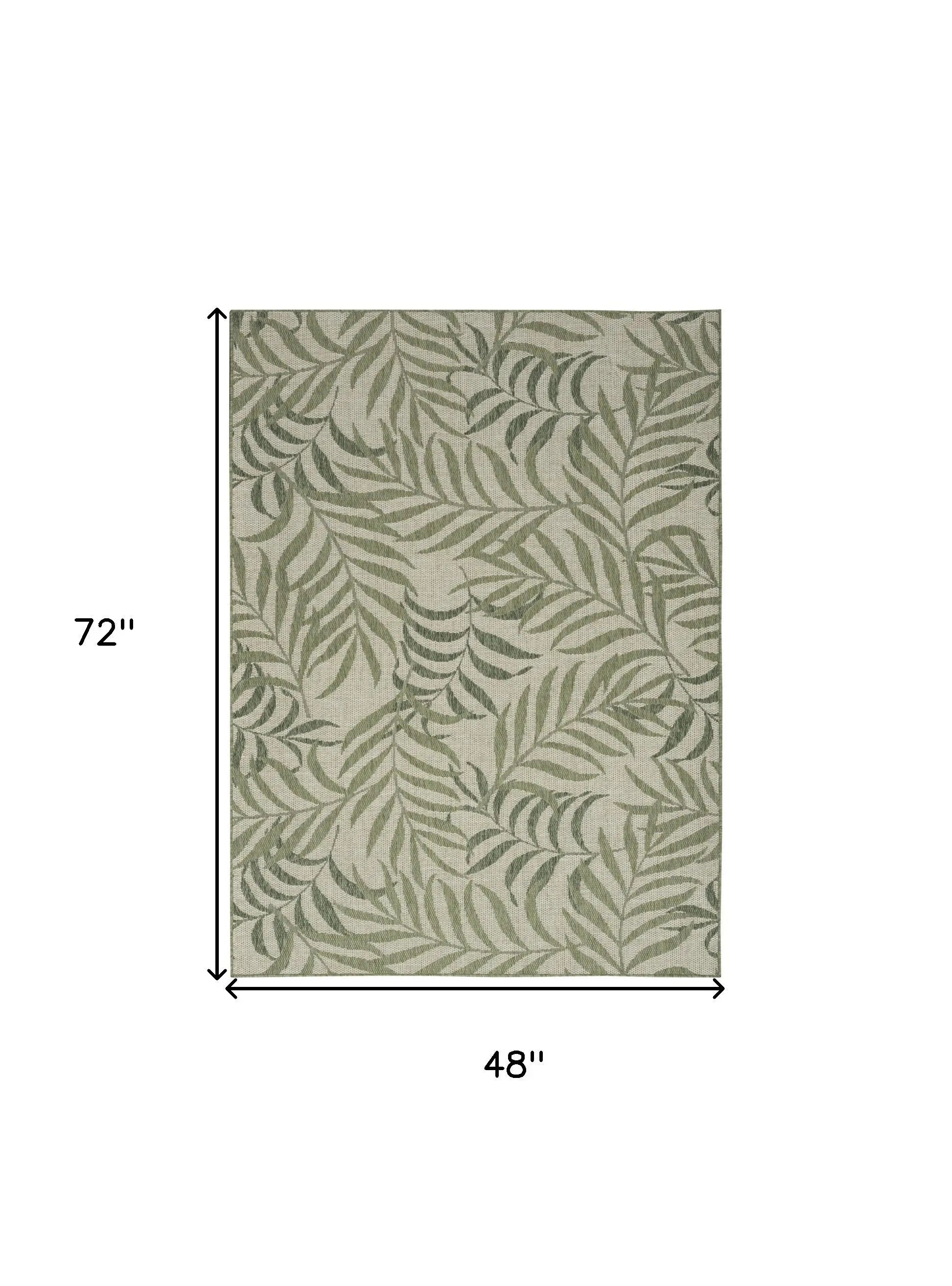 4' X 6' Ivory And Green Palm Leaf Indoor Outdoor Area Rug Homeroots Outdoor