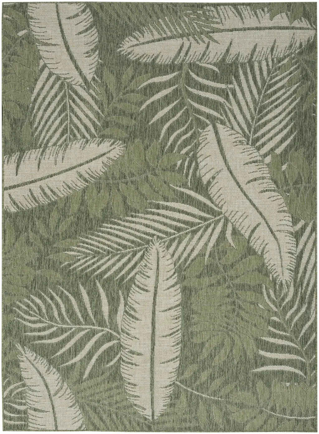 4' X 6' Ivory And Green Palm Leaf Indoor Outdoor Area Rug Homeroots Outdoor