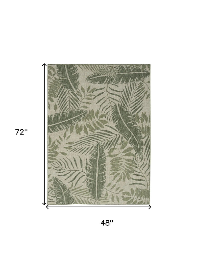 4' X 6' Ivory And Green Palm Leaf Indoor Outdoor Area Rug Homeroots Outdoor