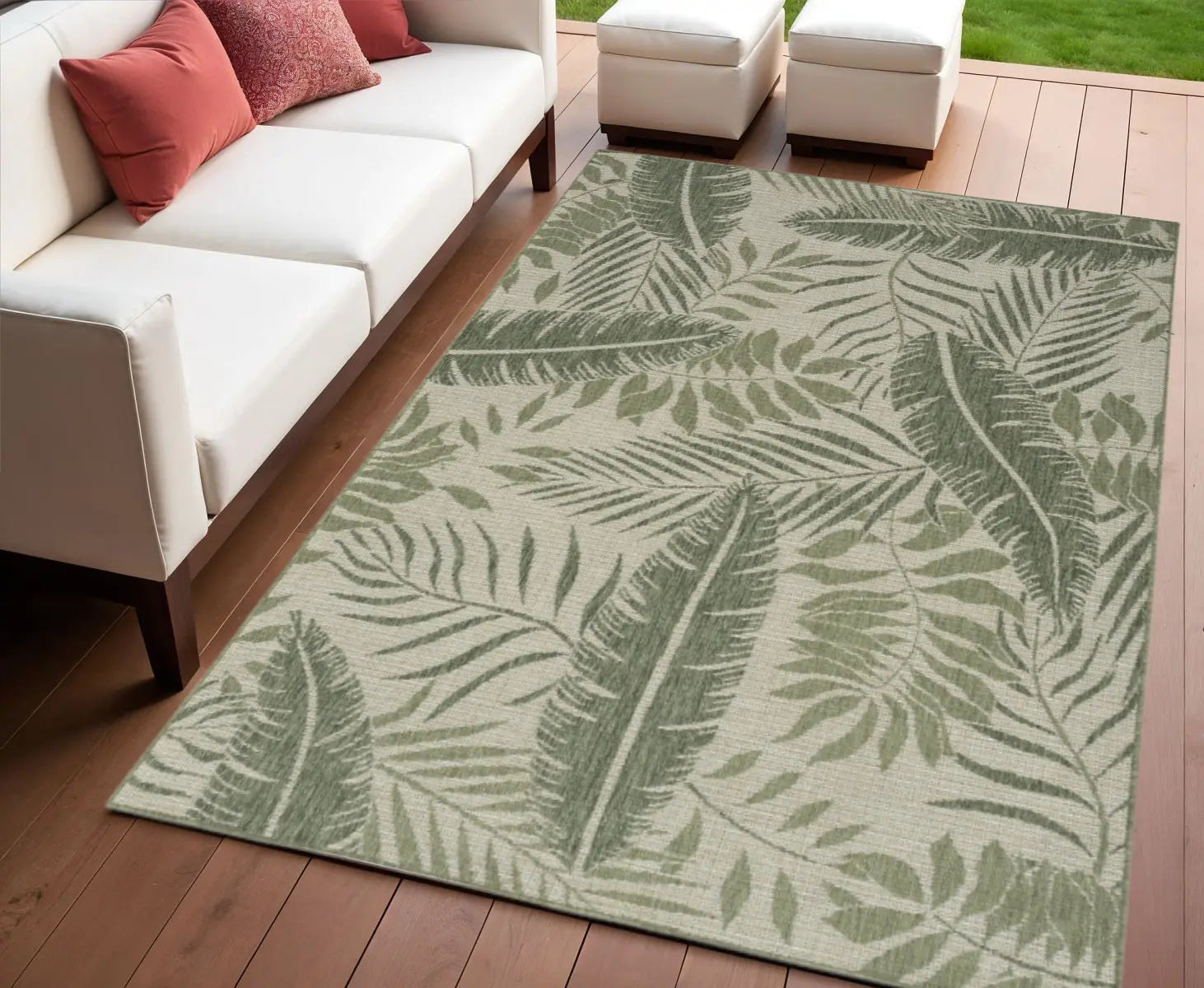 4' X 6' Ivory And Green Palm Leaf Indoor Outdoor Area Rug Homeroots Outdoor
